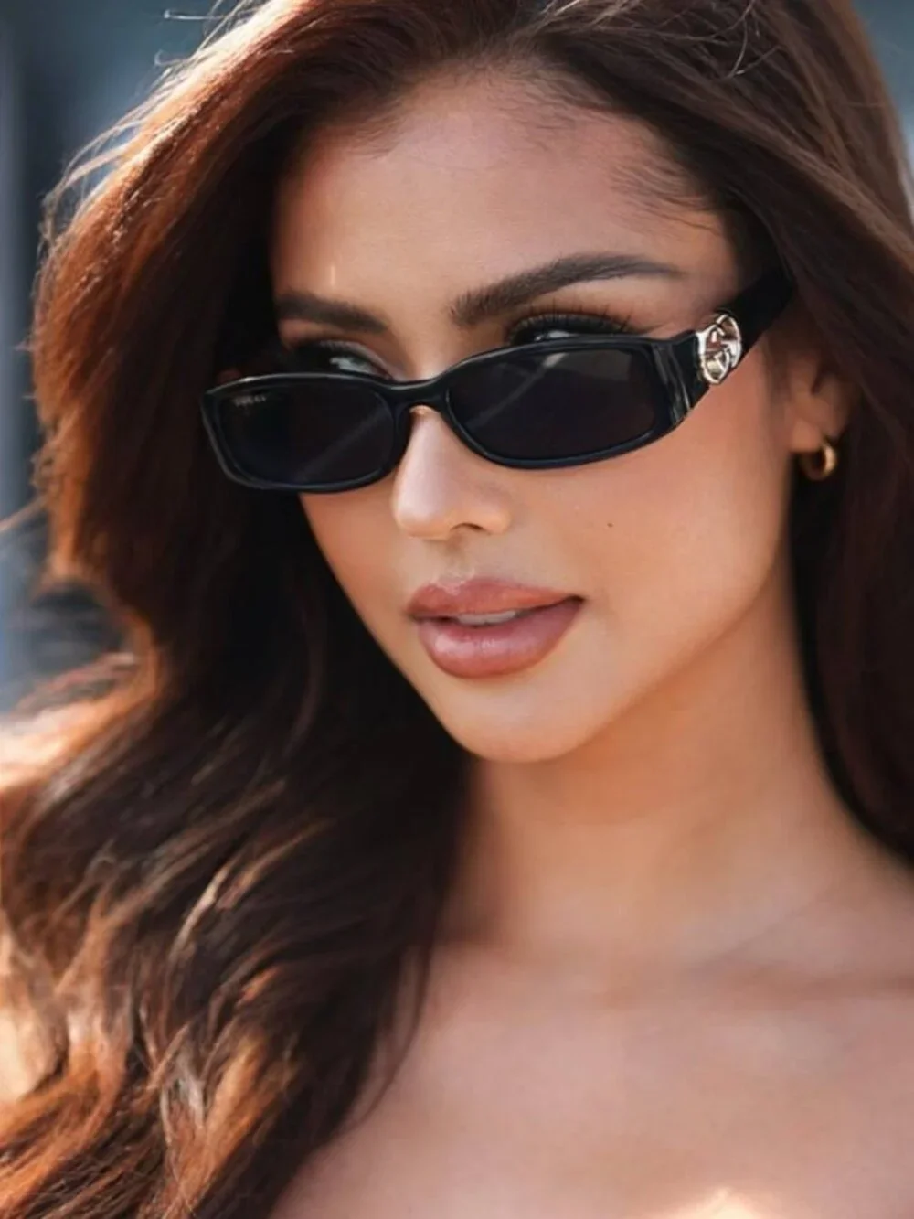 Gucci GG1661S 001 Rectangle Sunglasses - Shiny Black / Grey